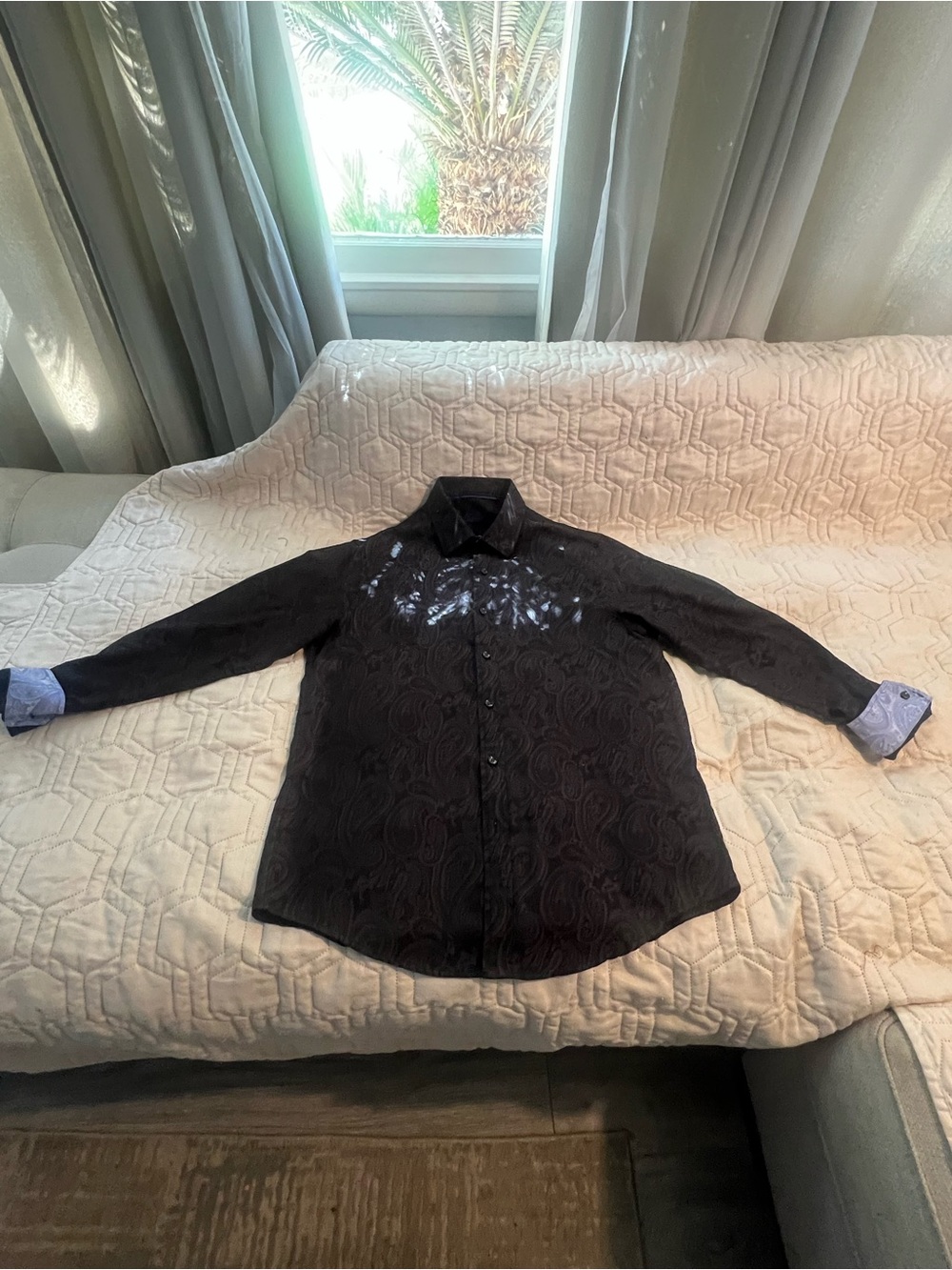 Tasso Elba Men's Black Paisley Long Sleeve Button-Up Shirt M 15-15.5